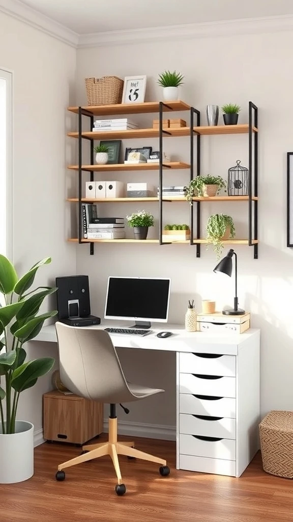 Shelves Above the Desk That Do It All