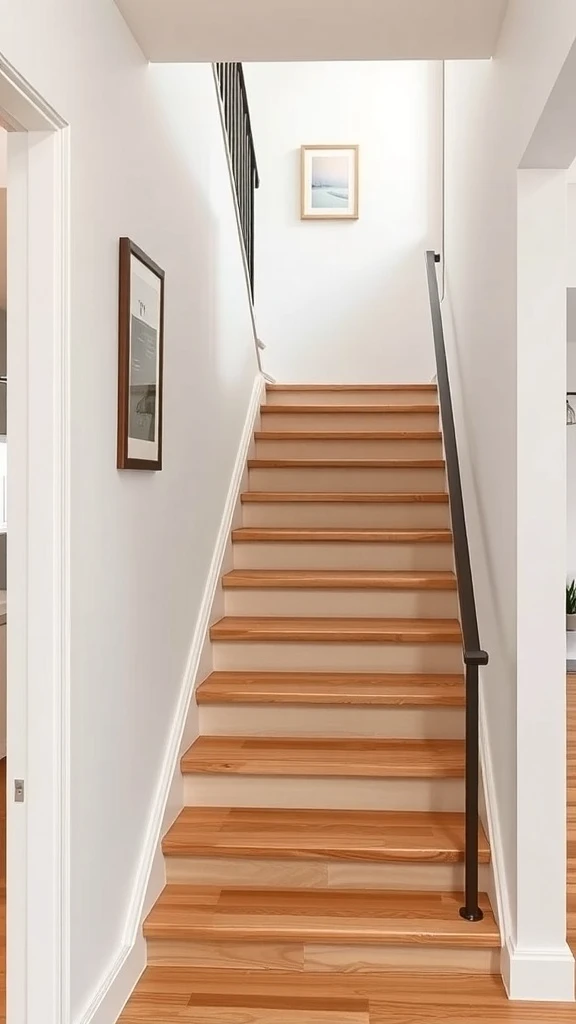 Warm Wood Steps with Sleek Metal Rails