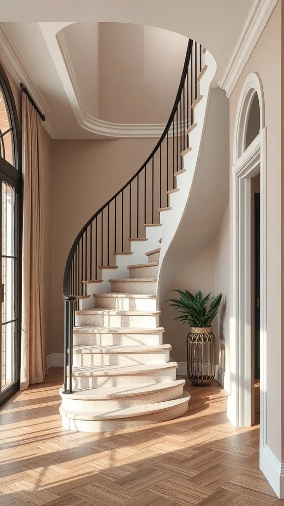 A Curved Staircase That Flows Beautifully