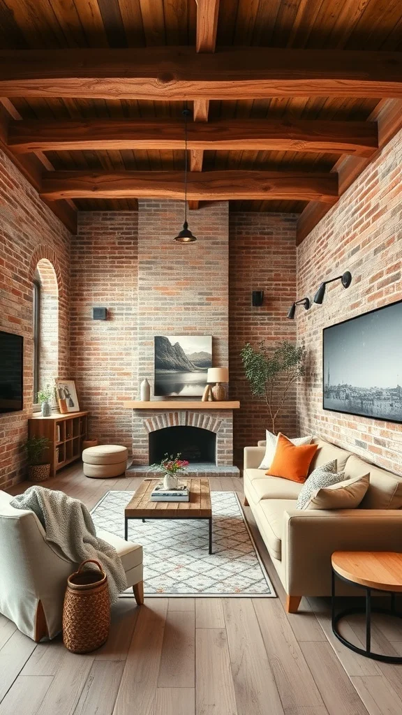 Warm Wood Beams & Brick